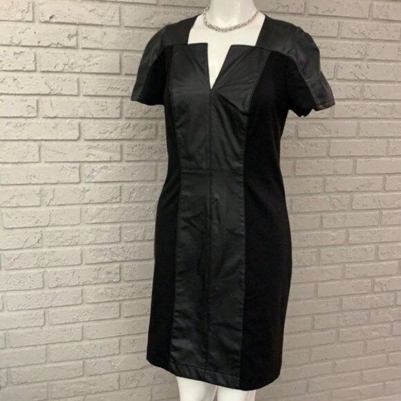 ECI New York Faux Leather Sleek Black Sheath Dress Size 4 - Picture 1 of 7